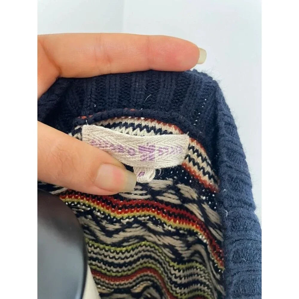 Altar’d State Fair Isle Open Front Cardigan Navy Multicolor Boho Sweater